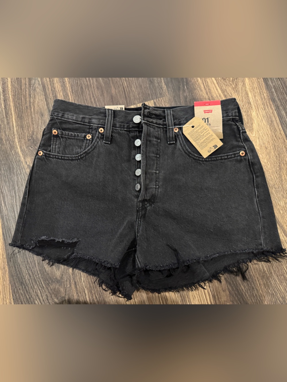 Levi's Black Frayed Hem Distressed Denim Shorts